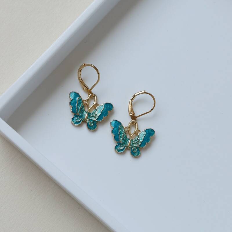 

Butterfly Charm Drop Earrings, Blue
