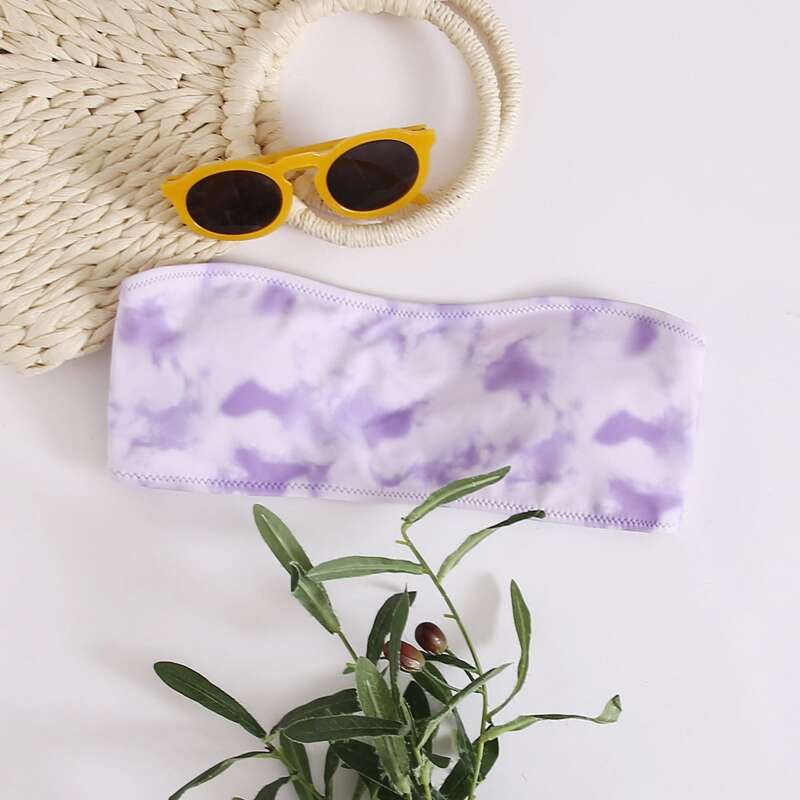 

Tie Dye Bandeau Bikini Top, Lilac purple