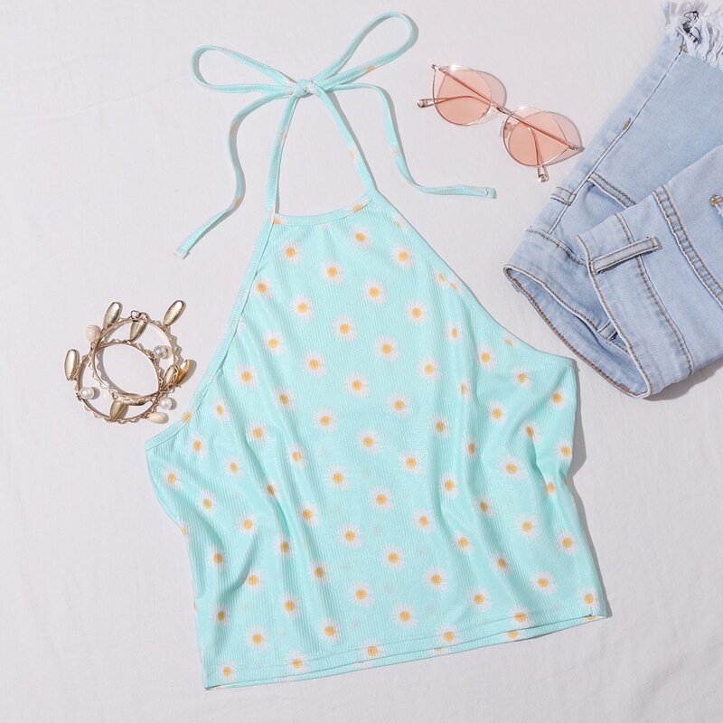 

Floral Halter Top, Blue