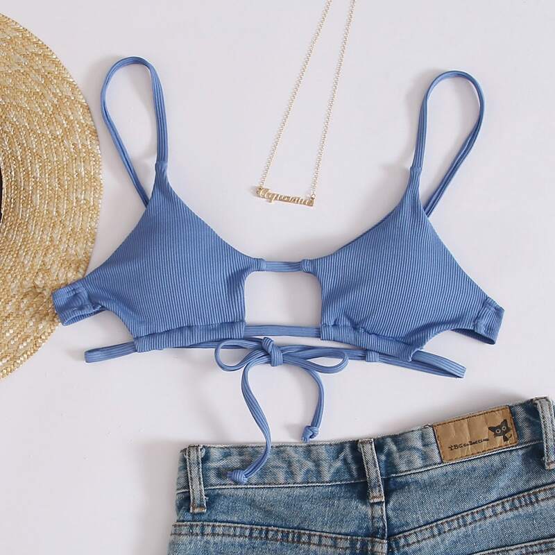 

Rib Cut-out Bikini Top, Dusty blue