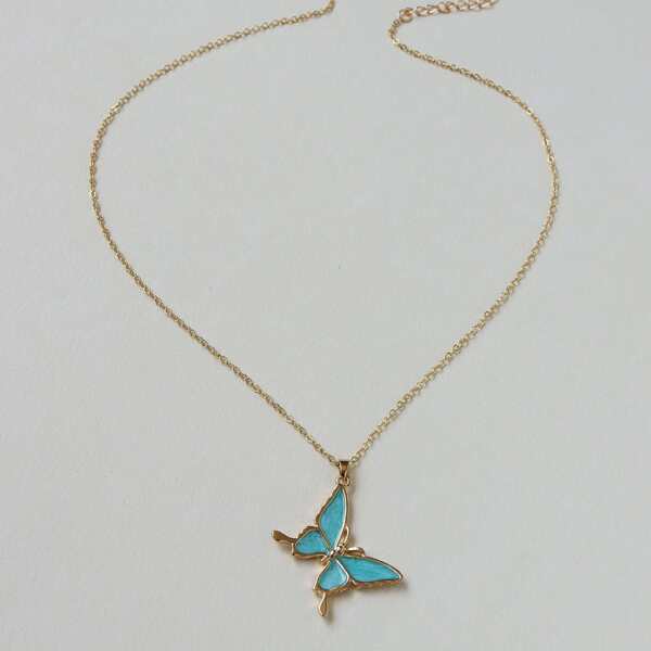 

Butterfly Pendant Necklace, Blue
