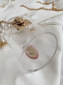 女孩人造珍珠手柄圓柱形透明手提包包