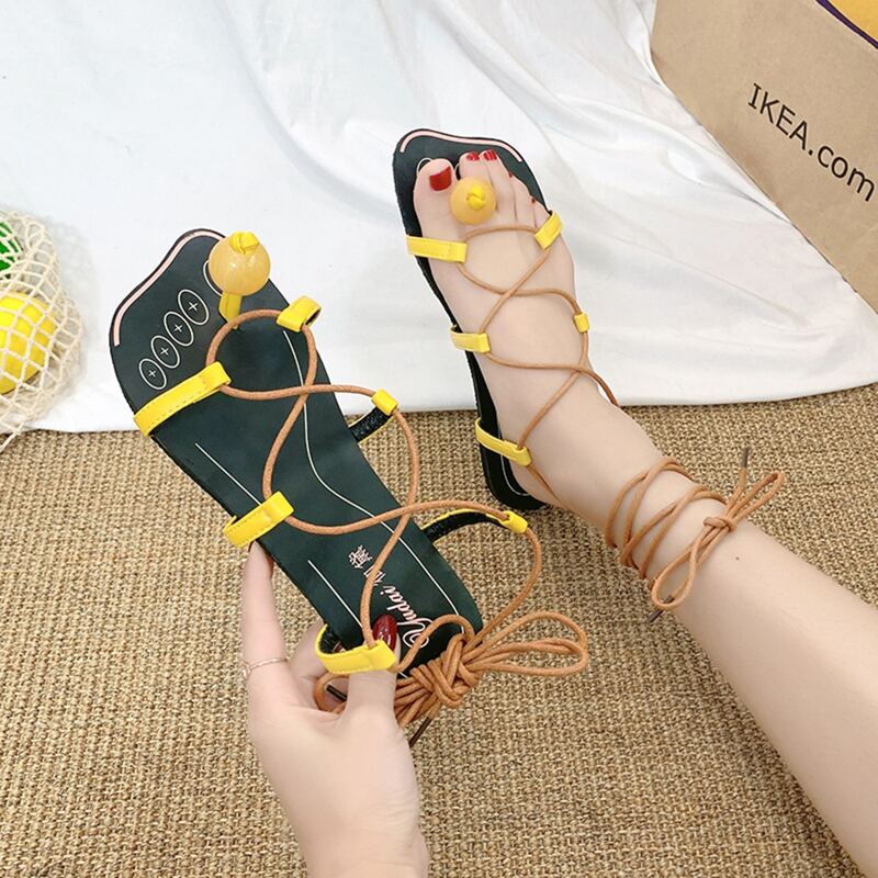 

Ball Toe Post Tie Leg Sandals, Multicolor