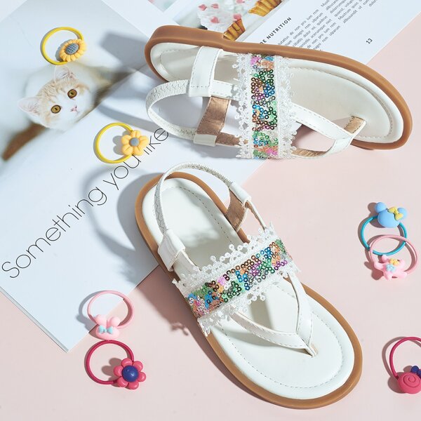 

Toddler Girls Sequin Decor Thong Sandals, White