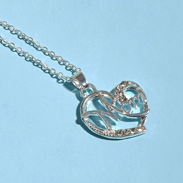 

Rhinestone Engraved Charm Necklace, Silver