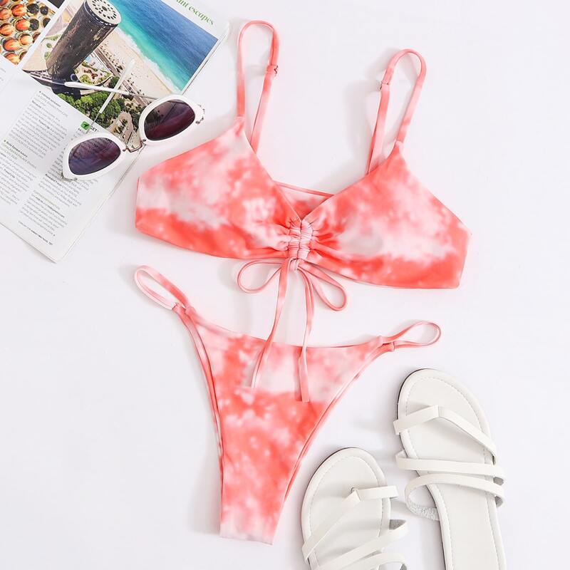 

Tie Dye Thong Bikini Swimsuit, Pink