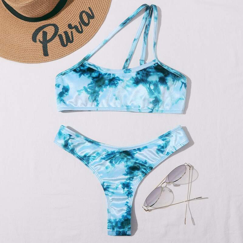 

Tie Dye High Cut Bikini Swimsuit, Blue