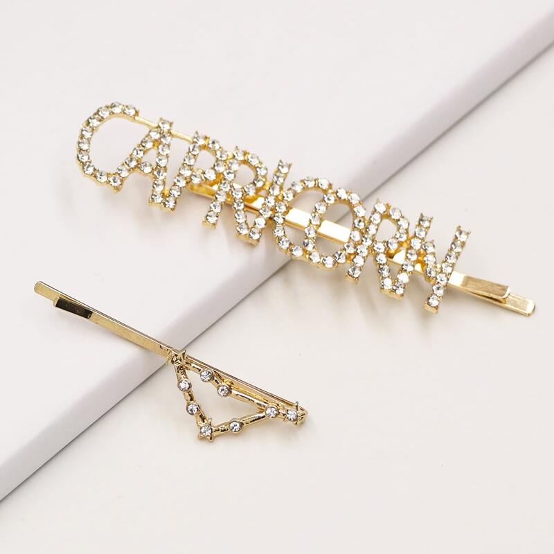 

2pcs Rhinestone Letter Hair Clip, Gold