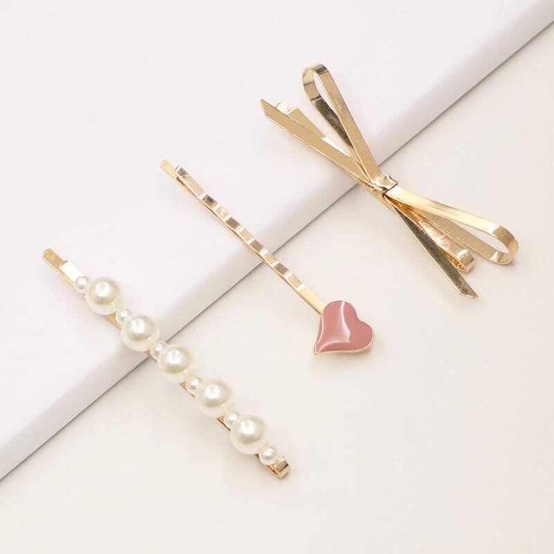 

3pcs Faux Pearl Beaded Hair Clip, Multicolor