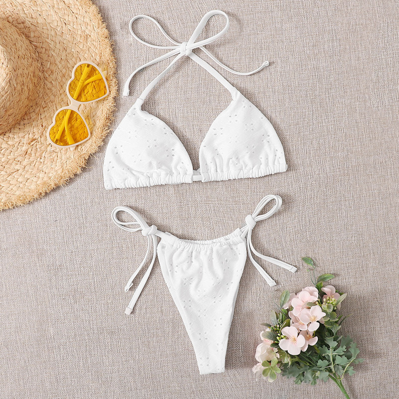 

Schiffy Triangle Tie Side Bikini Swimsuit, White