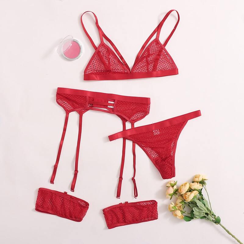 

Triangle Garter Lingerie Set, Red