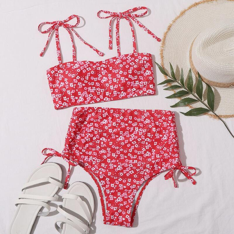 

Ditsy Floral High Waisted Bikini Swimsuit, Red