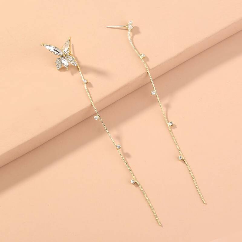 

Butterfly Decor Long Strip Drop Earrings, Gold