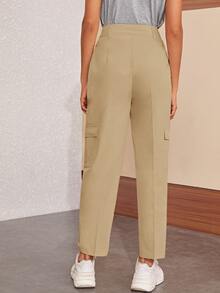 Side Pockets Button Fly Cargo Pants - Khaki - View 2
