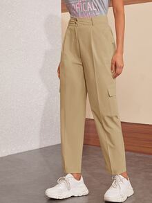 Side Pockets Button Fly Cargo Pants - Khaki - View 3