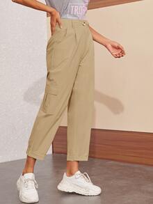 Side Pockets Button Fly Cargo Pants - Khaki - View 4