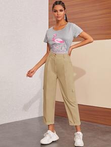 Side Pockets Button Fly Cargo Pants - Khaki - View 5