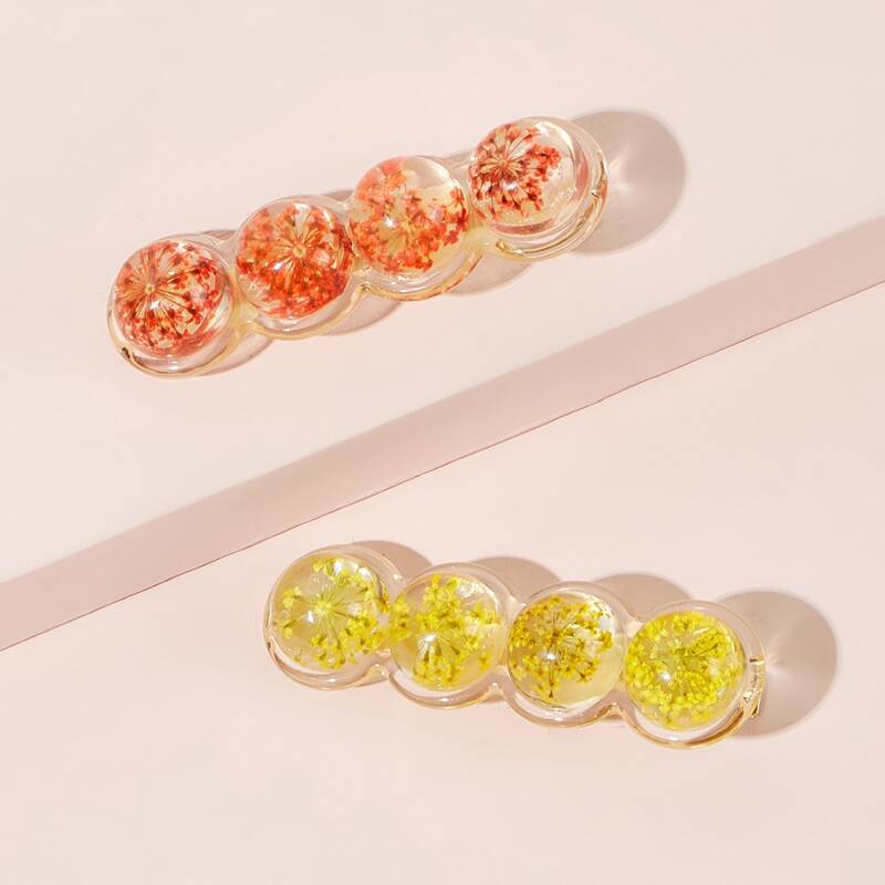 

2pcs Floral Hair Clip, Multicolor