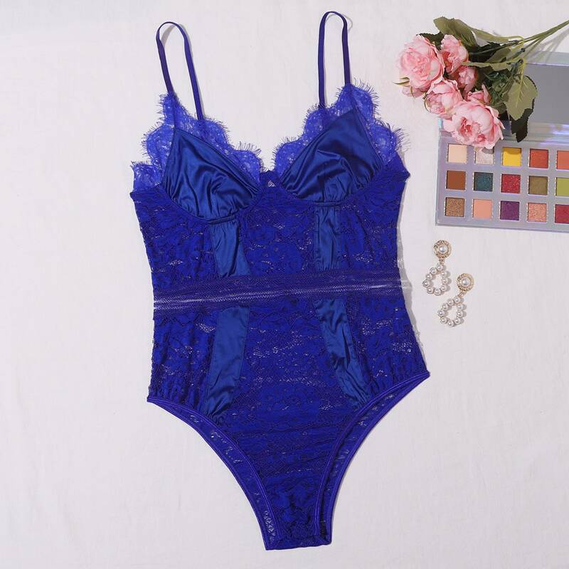 

Floral Lace Teddy Bodysuit, Blue