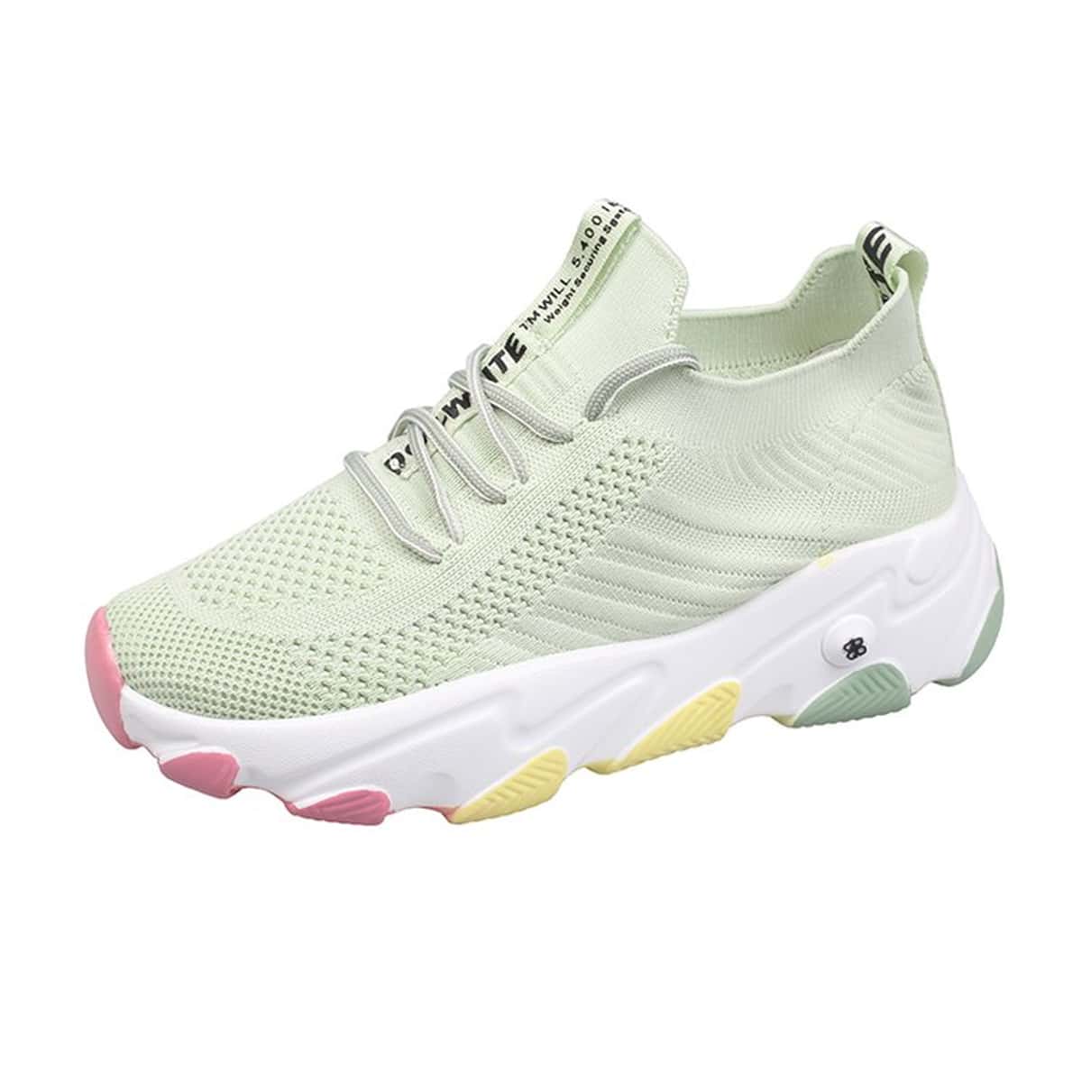 

Lace-up Front Knit Trainers, Green