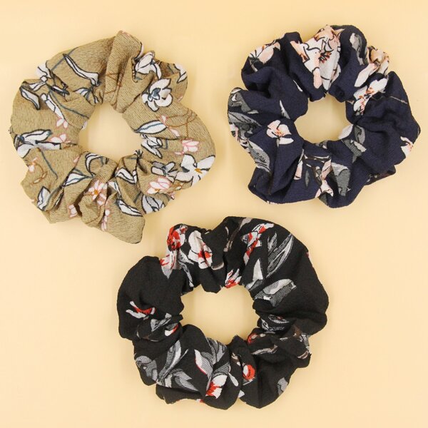 

3pcs Floral Pattern Scrunchie, Multicolor