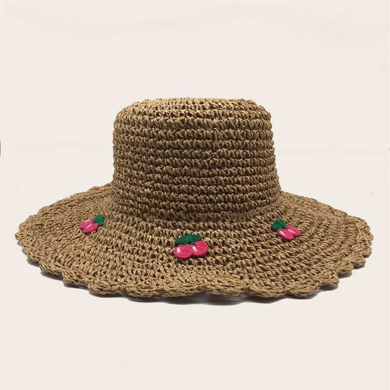 

Fruit Embroidery Straw Hat, Khaki