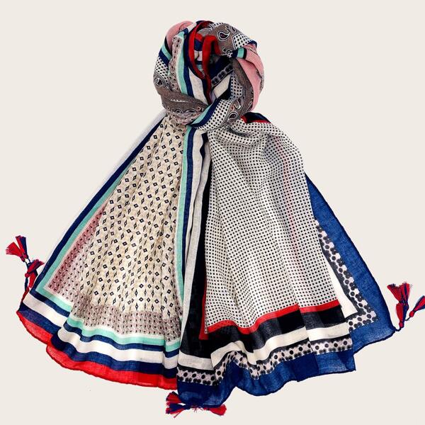 

Polka Dot Pattern Tassel Trim Scarf, Multicolor