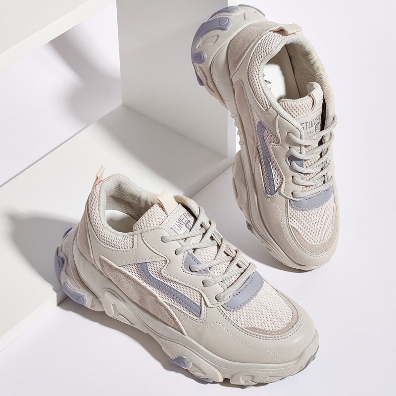 

Lace-up Front Chunky Sneakers, Beige