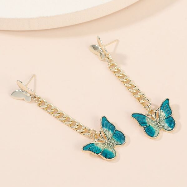 

Butterfly Chain Drop Earrings, Blue