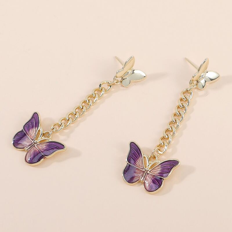 

Butterfly Chain Drop Earrings, Purple