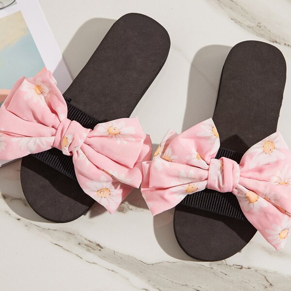 

Цветочные тапочки с бантом, Розовые