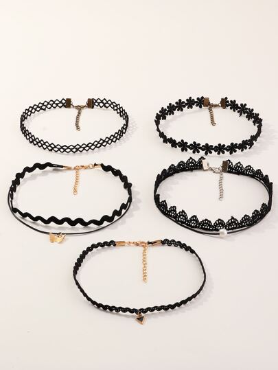 5 件黑色项链带吊坠，适合儿童日常佩戴