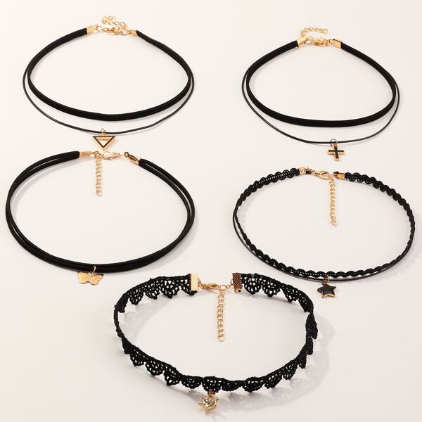 

5pcs Girls Star Charm Choker, Black