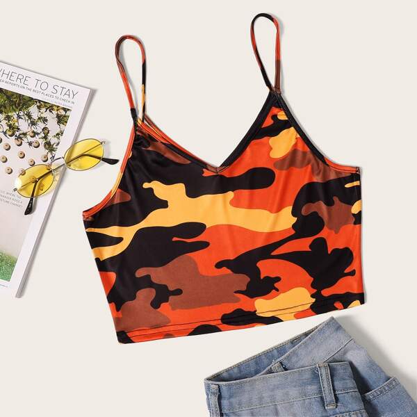 

Camo Print Crop Cami Top, Multicolor