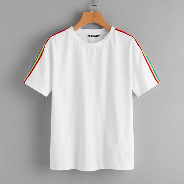 

Rainbow Striped Tape Side Top, White