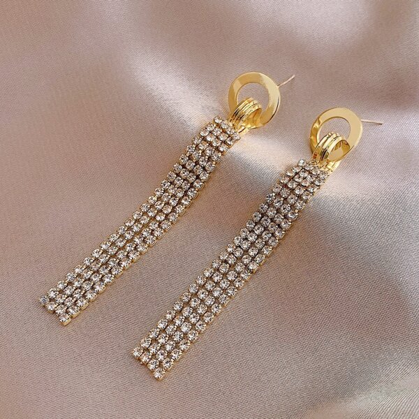 

Rhinestone Tassel Drop Earrings, Gold