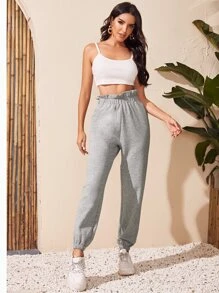 SHEIN Grijs Sport Vlak Broeken Broek met | SHEIN Nederland