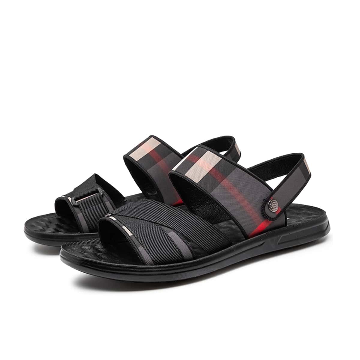 

Guys Open Toe Plaid Slingback Sandals, Black