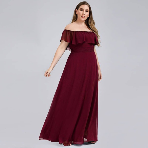 

Plus Solid Foldover Bardot Dress, Burgundy