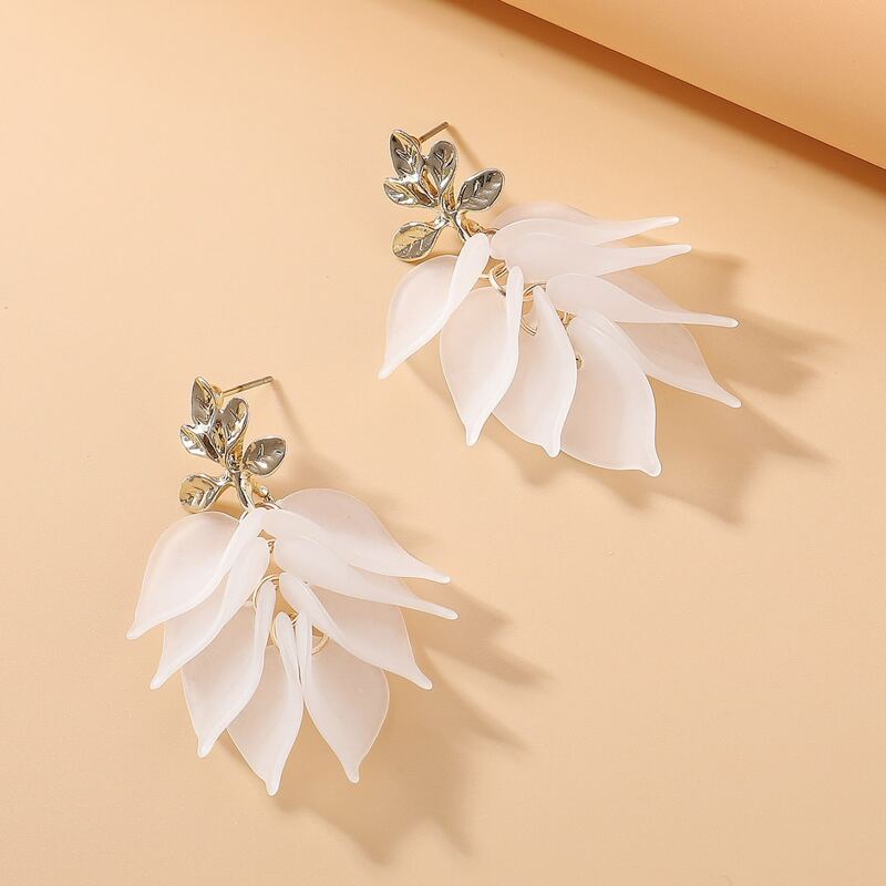

Tiered Leaf Drop Earrings, White