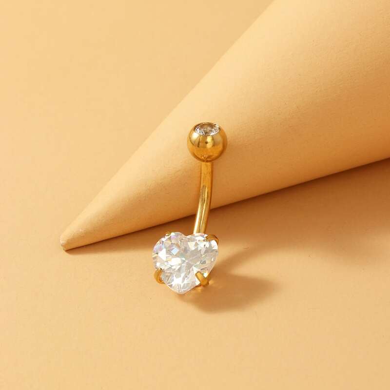 

Rhinestone Heart Decor Belly Ring, Gold