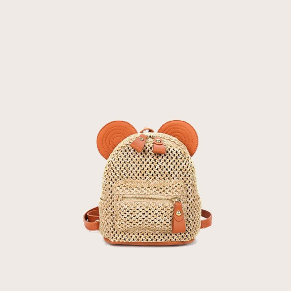 

Cartoon Ear Straw Backpack, Multicolor