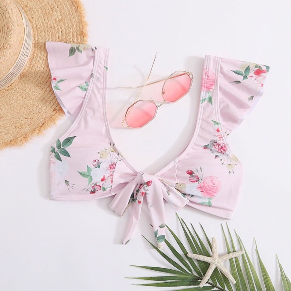 

Floral Knot Front Bikini Top, Pink