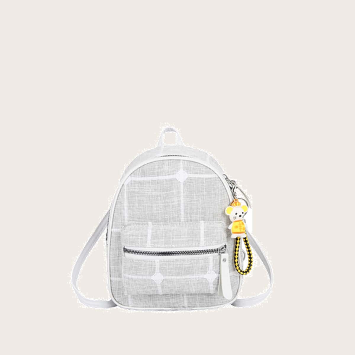 

Plaid Pocket Backpack, Grey