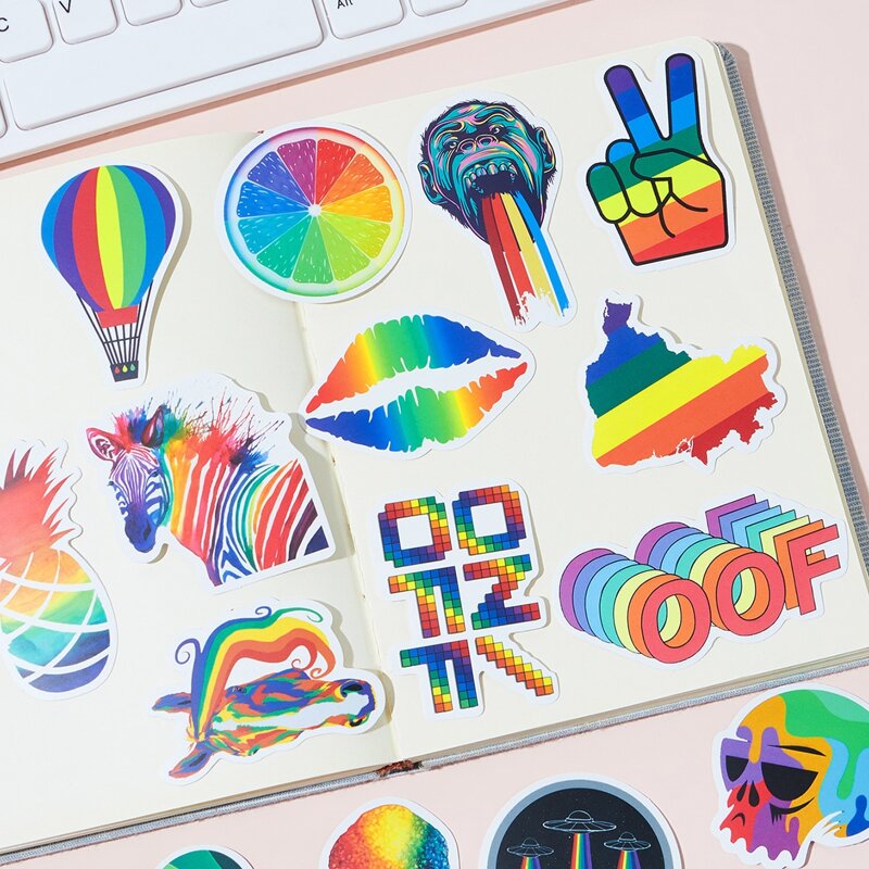 

50pcs Cartoon Rainbow Sticker, Multicolor