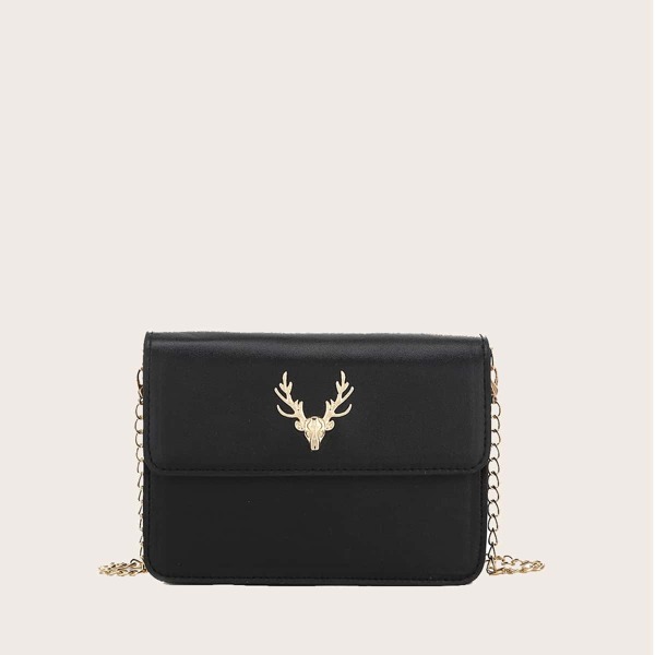 

Deer Head Decor Crossbody Bag, Black
