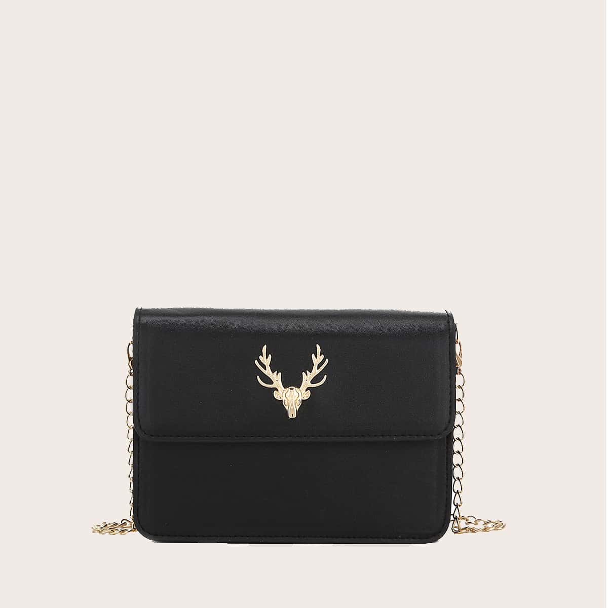 

Deer Head Decor Crossbody Bag, Black