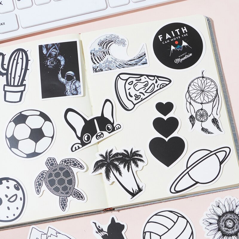 

50pcs Mixed Pattern Sticker, Black
