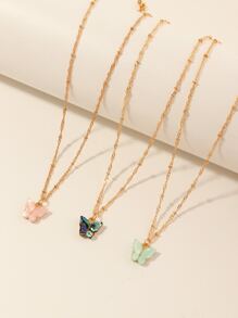 3入組蝴蝶吊墜項鍊 - 金黃色 - 查看 1