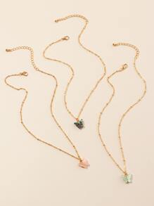 3入組蝴蝶吊墜項鍊 - 金黃色 - 查看 3